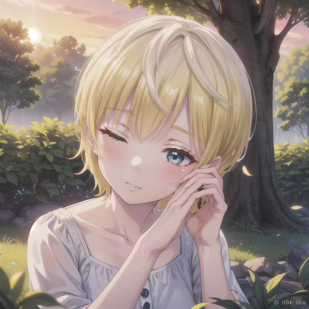 金髪ボブでワンピースの少女