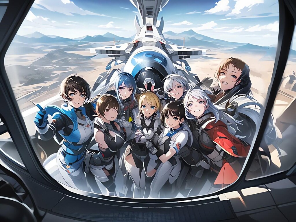 宇宙船内グループフォト