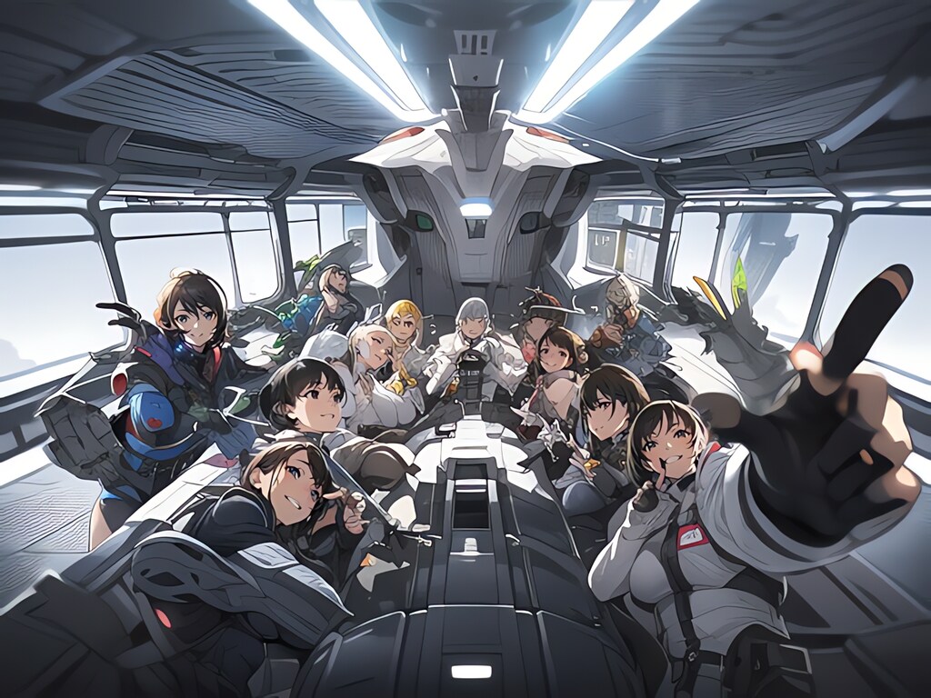 宇宙船内グループフォト
