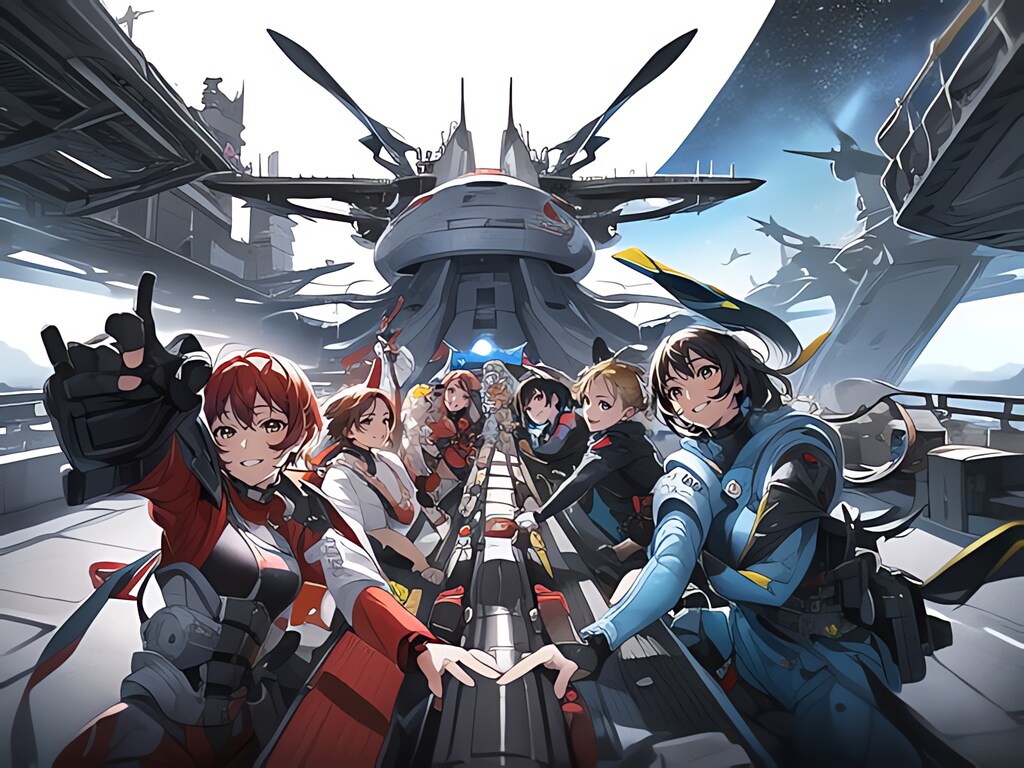 宇宙船内グループフォト