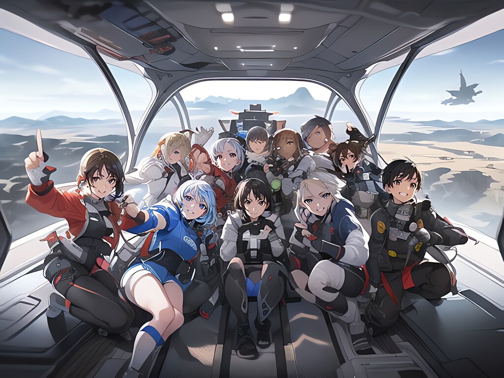宇宙船内グループフォト
