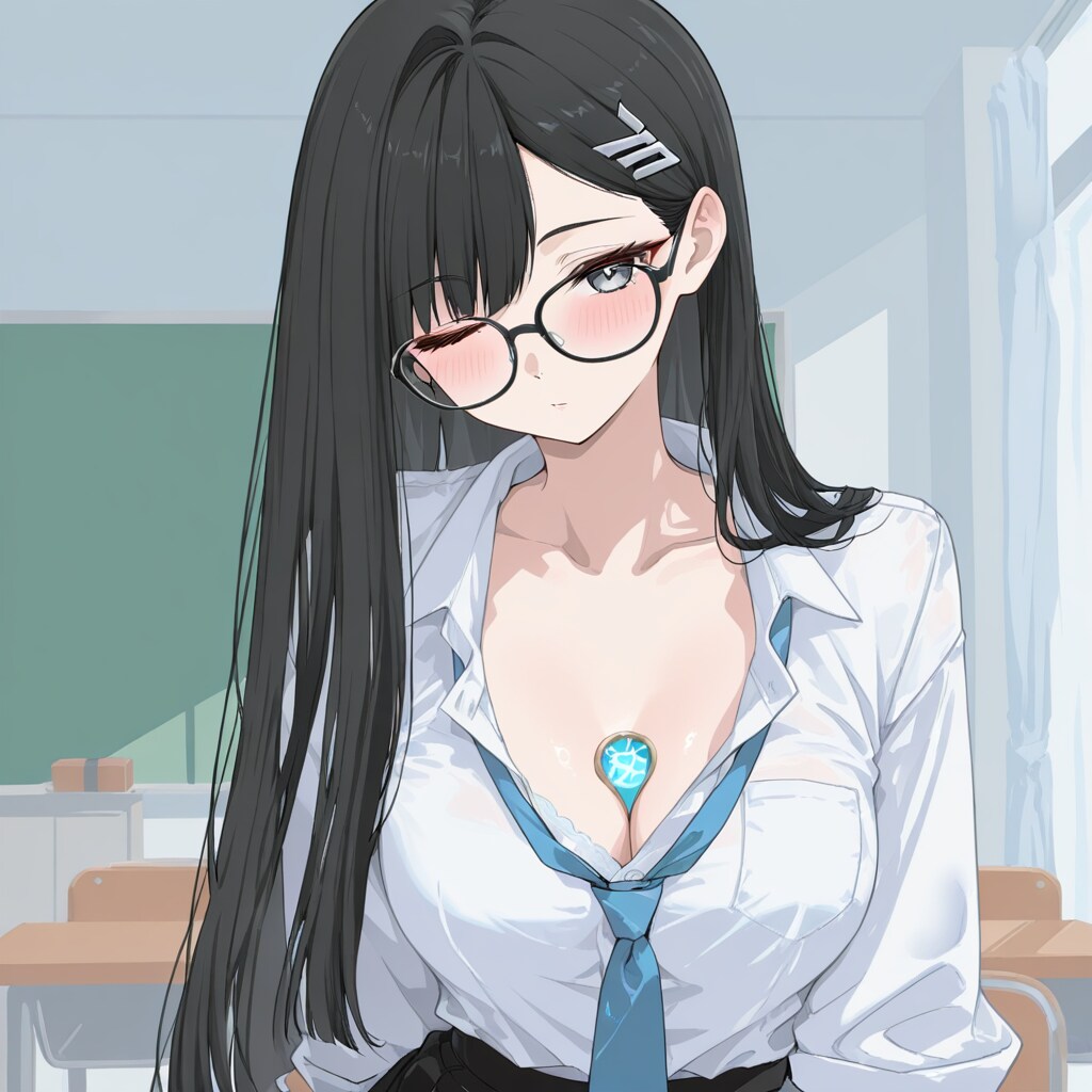 黒髪メガネ　胸に挟んでいるのは何？？ | の人気AIイラスト・グラビア