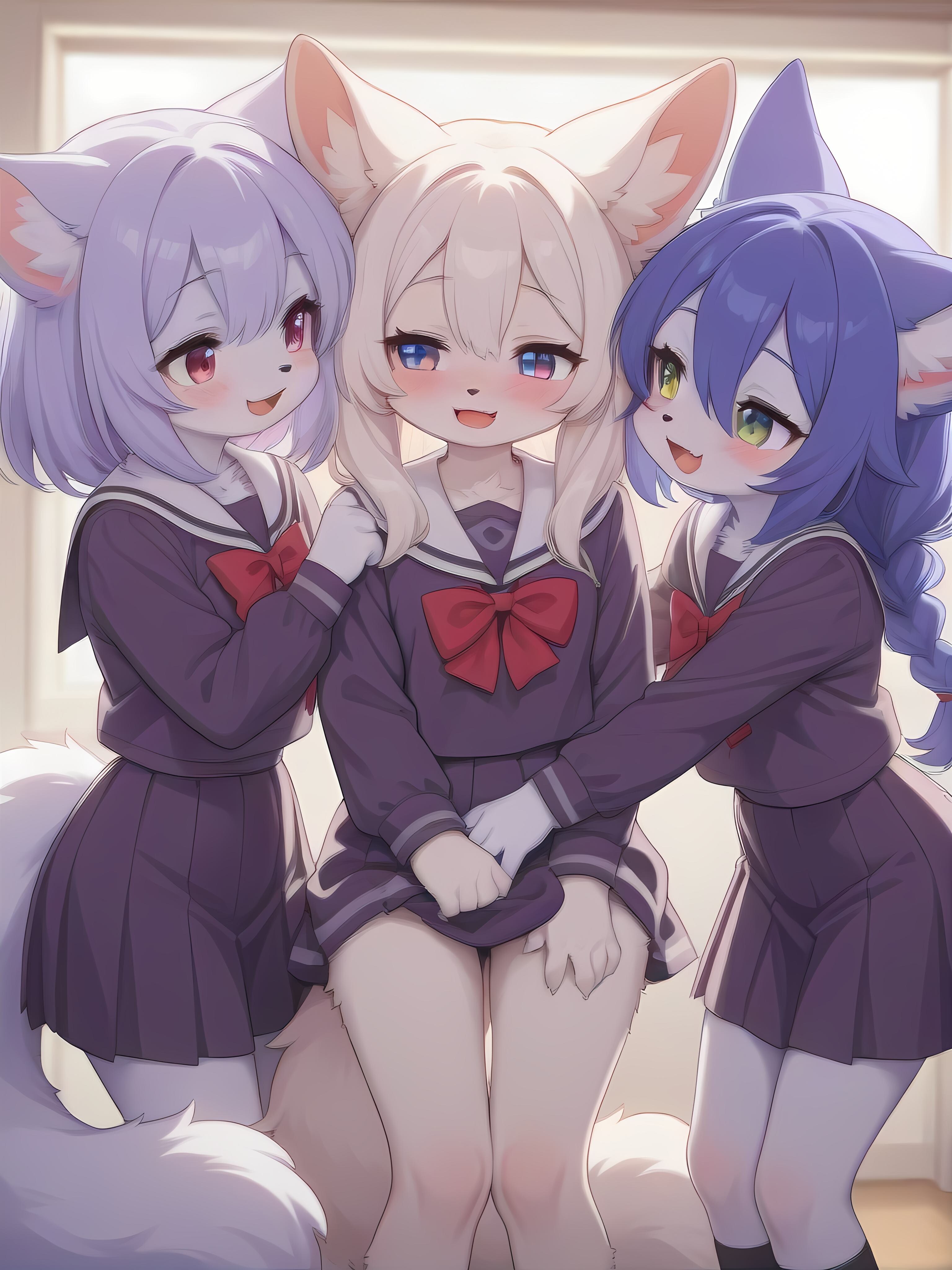 ケモっ娘 百合『なかよし三人組』 | の人気AIイラスト・グラビア