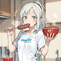 塊肉牛丼を食べる銀髪エルフの女の子 2枚目
