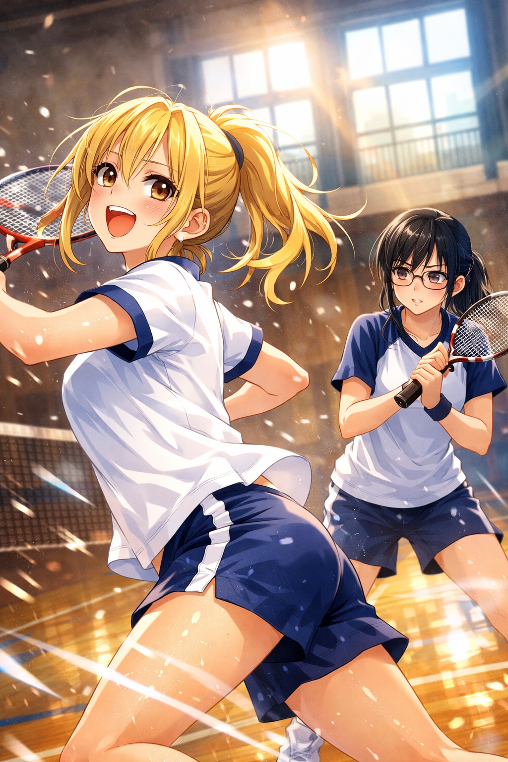 金髪ギャルと黒髪メガネ　バドミントン編