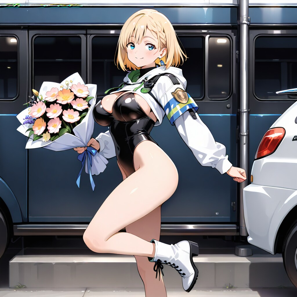 金髪ショートパーカーレオタード美少女警官