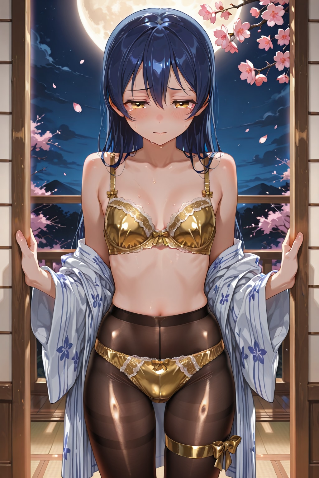 金色下着&パンストの海未と夜桜(ちちぷい版)