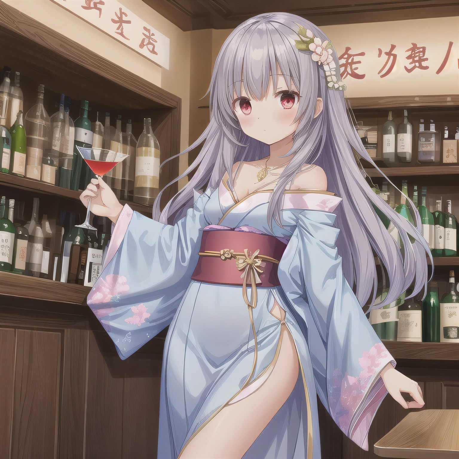 灰髪ロングで酒場の少女５ | の人気AIイラスト・グラビア