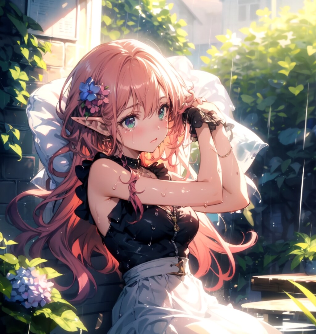 急な雨で困っているエルフさん | の人気AIイラスト・グラビア