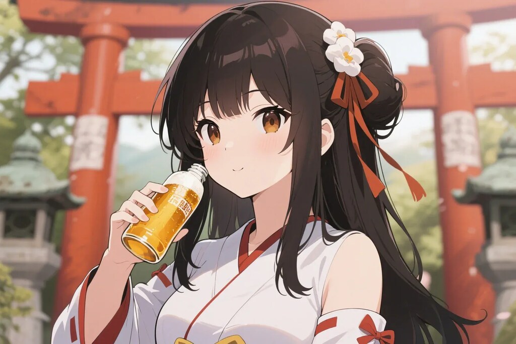 瓶ビールを飲むお行儀の悪いさくらちゃん