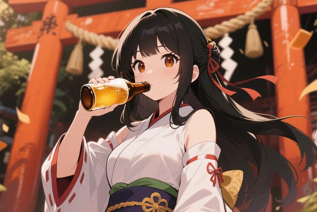瓶ビールを飲むお行儀の悪いさくらちゃん