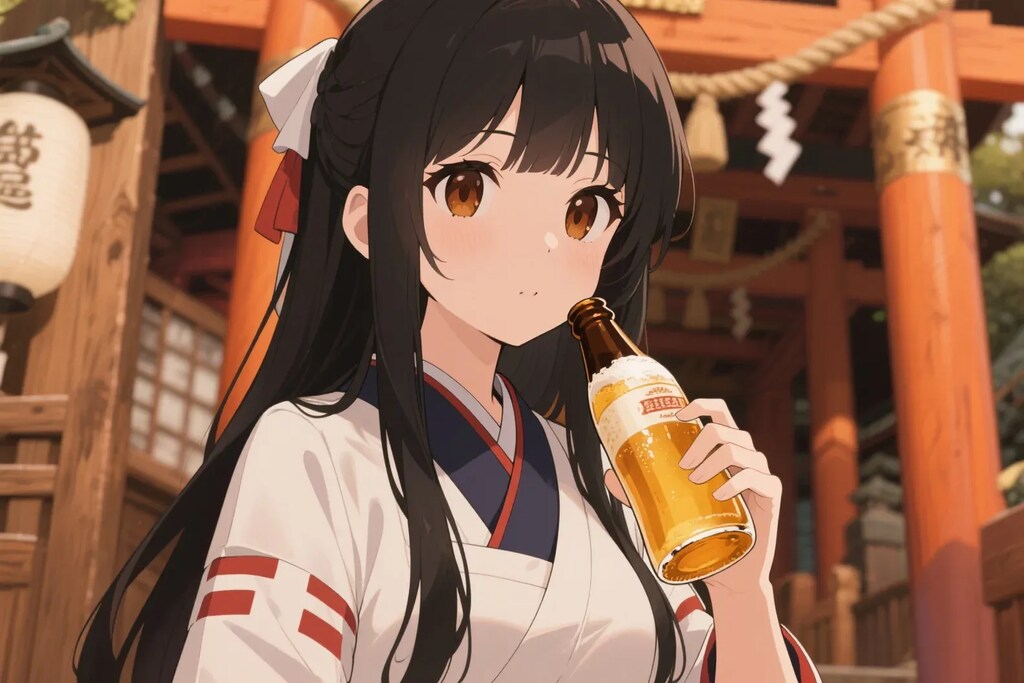 瓶ビールを飲むお行儀の悪いさくらちゃん