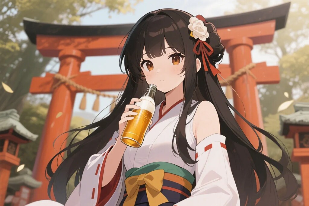 瓶ビールを飲むお行儀の悪いさくらちゃん