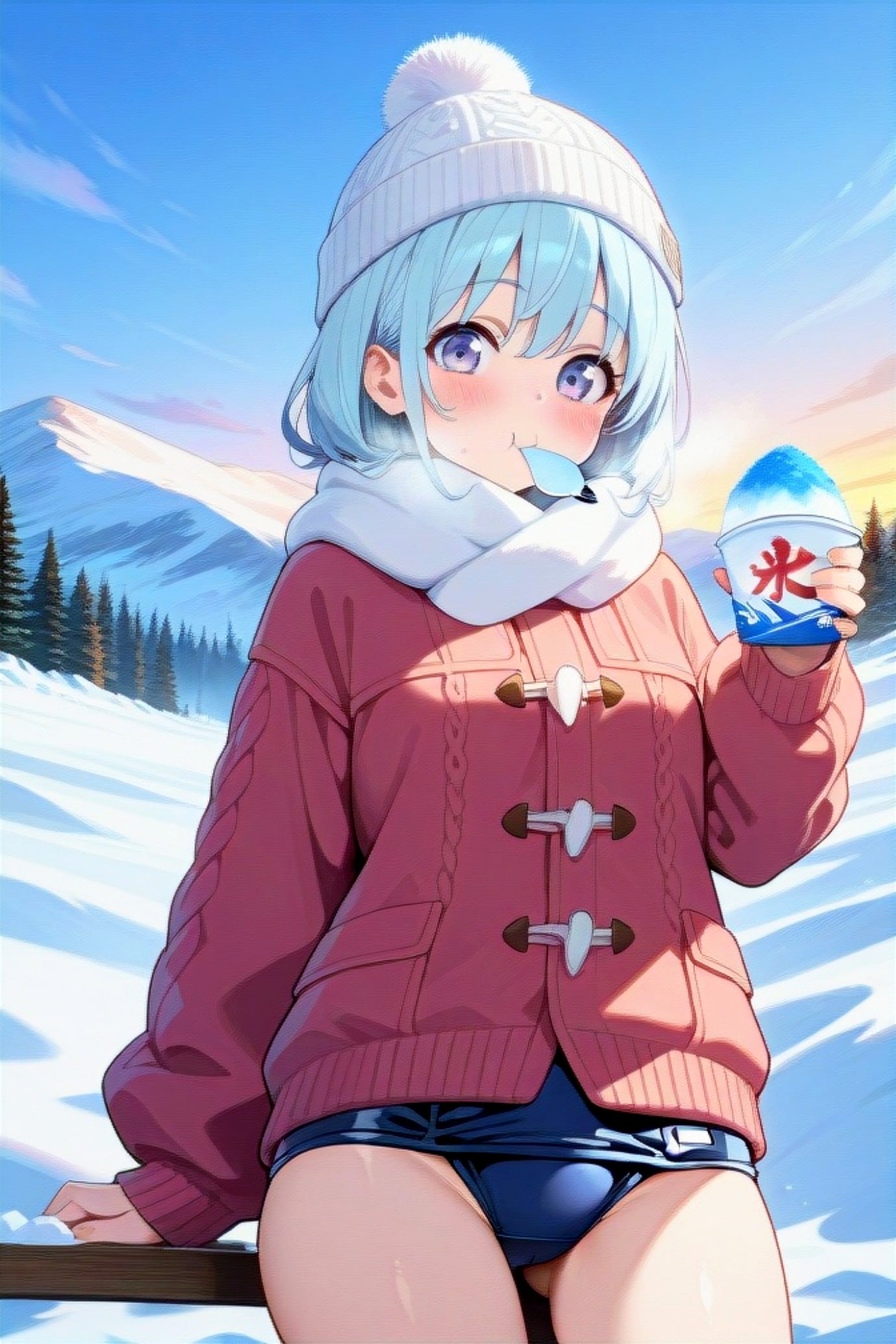 冬の青髪ちゃん | の人気AIイラスト・グラビア