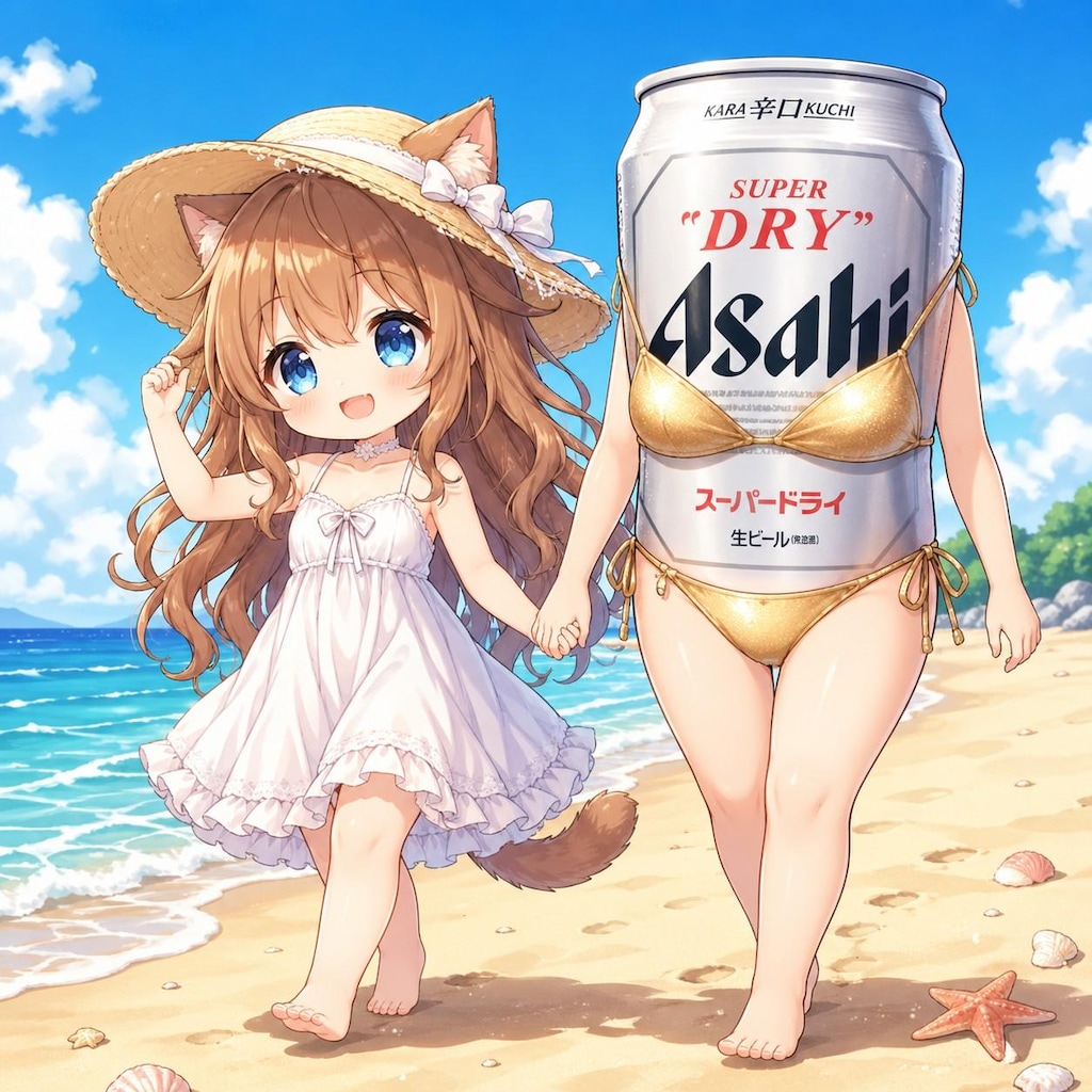 海と金色ビキニと小さな女の子