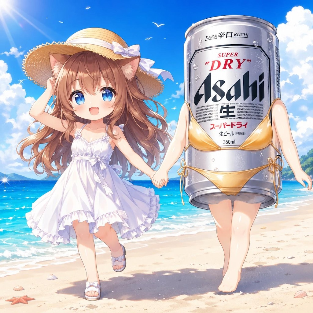 海と金色ビキニと小さな女の子