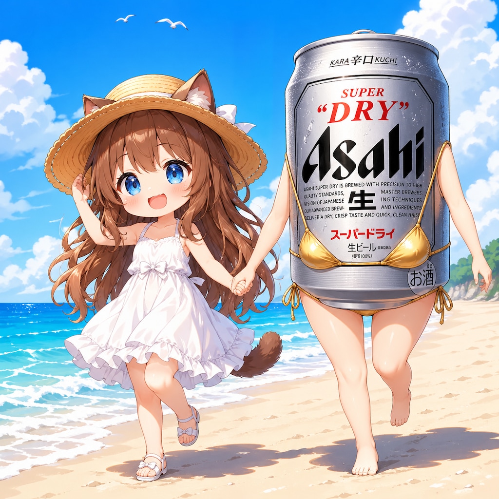 海と金色ビキニと小さな女の子