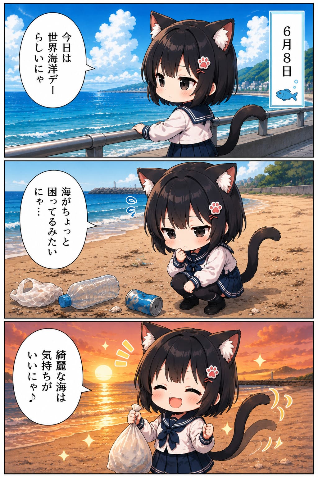 3コマ漫画 2026.06.08. 「世界海洋デー」