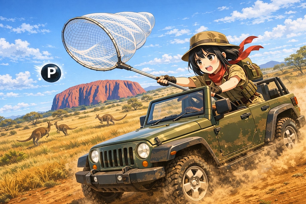 ジープで点Pを追いかけている女の子