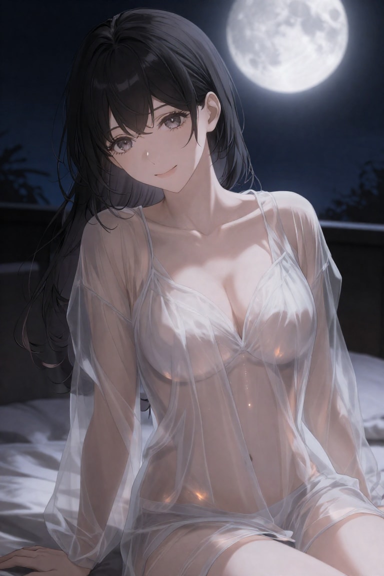 幻想的な月夜と美女