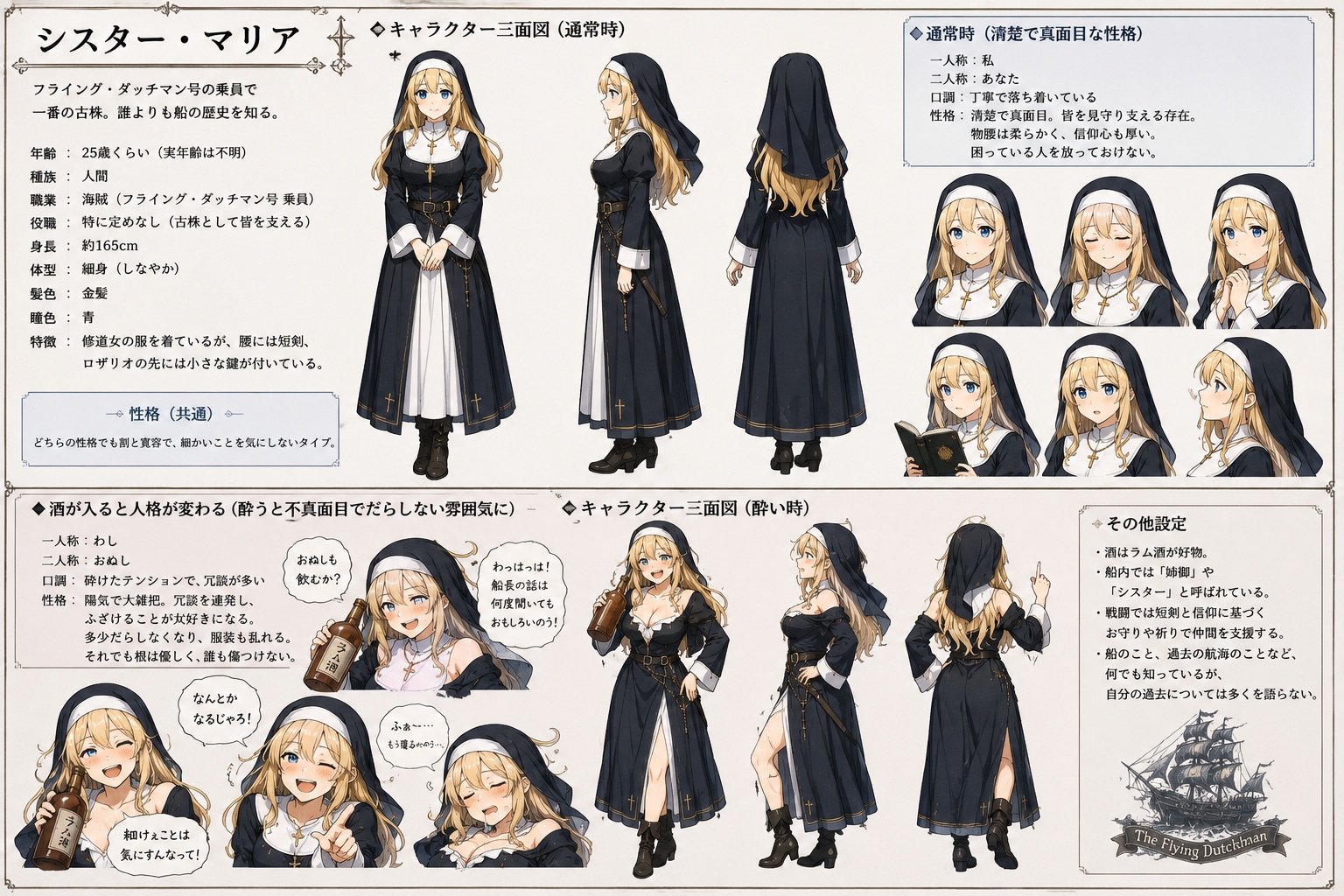 シスター・マリア三面図 | の人気AIイラスト・グラビア