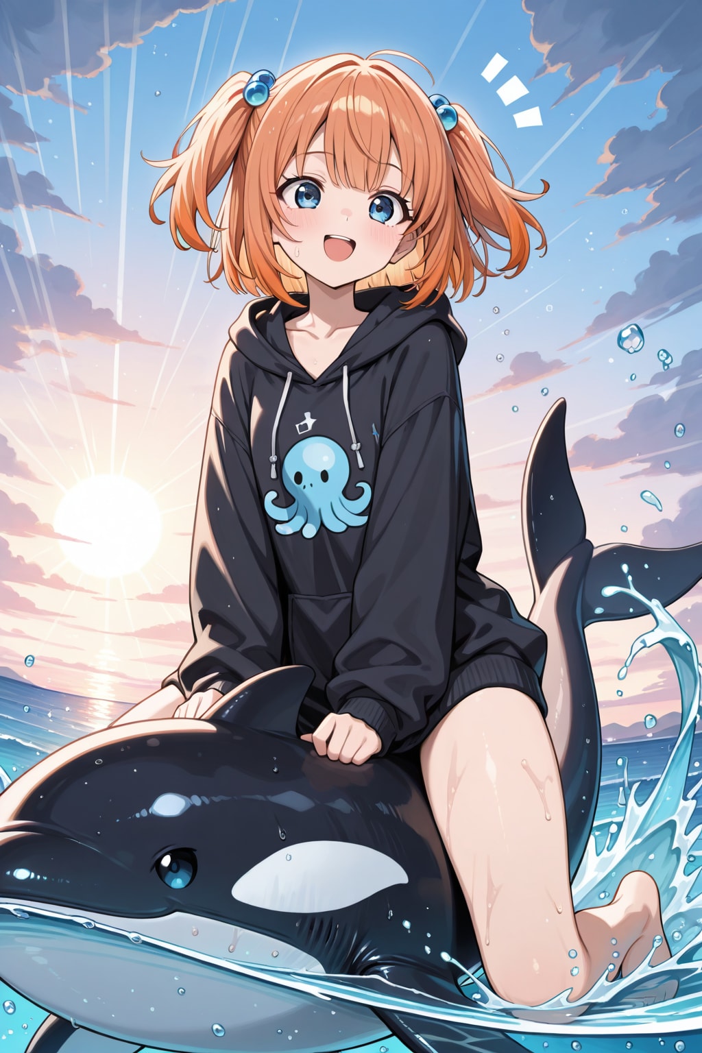 めんちゃん シャチに乗る