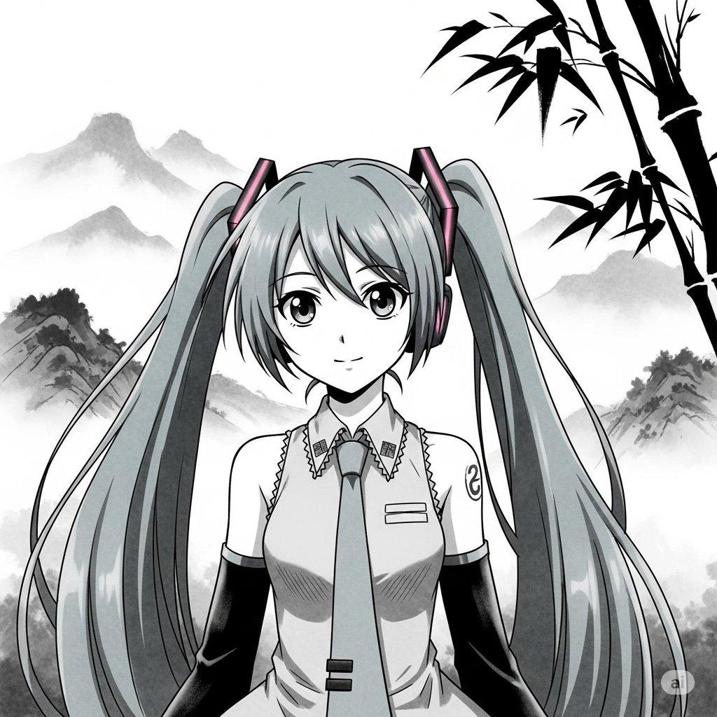 初音ミク　水墨画 | の人気AIイラスト・グラビア