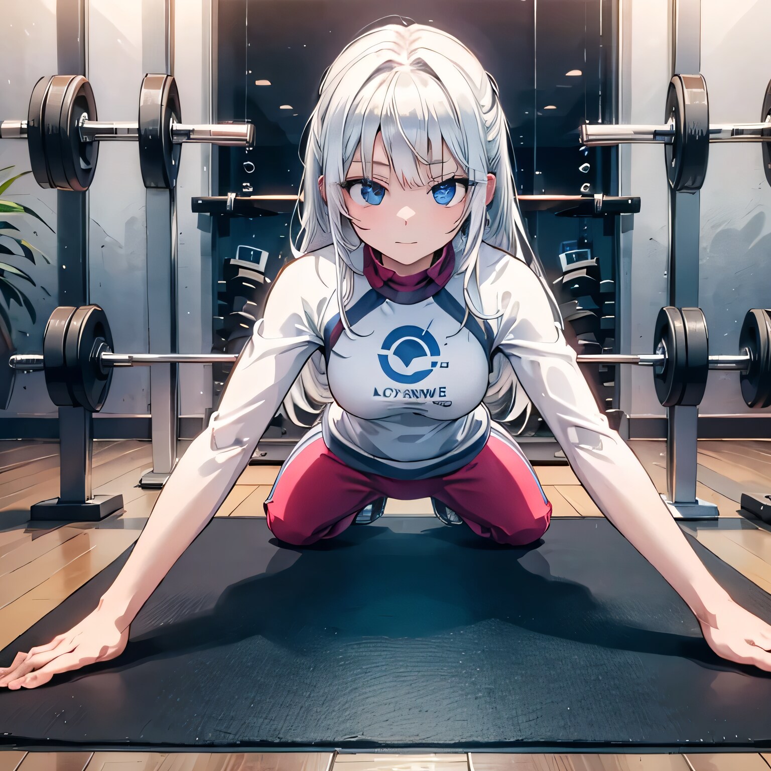 白髪ロングで筋トレの少女 | の人気AIイラスト・グラビア