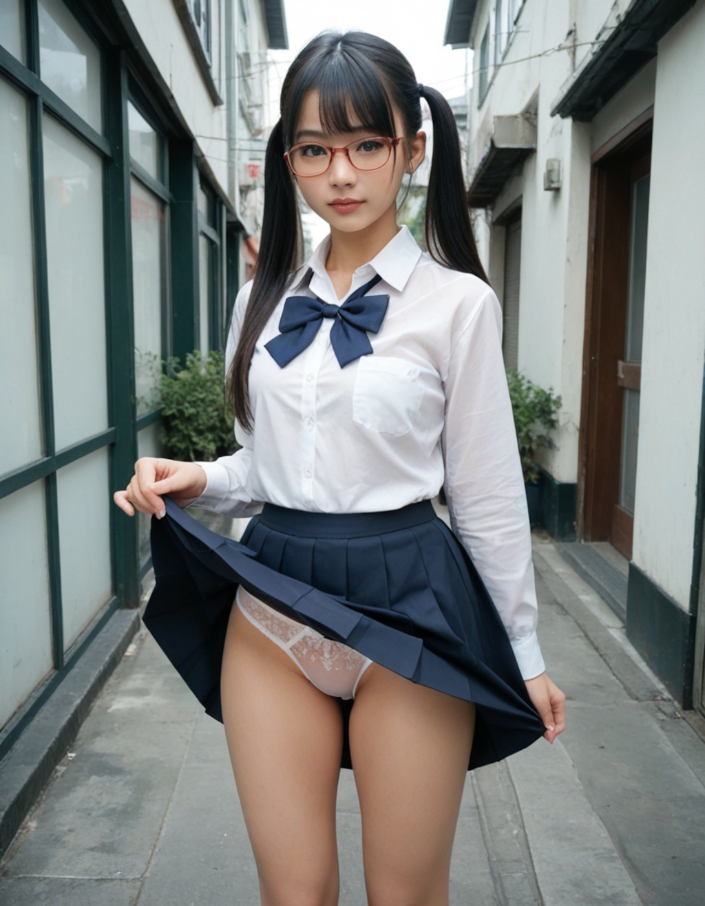 スカートたくし上げ