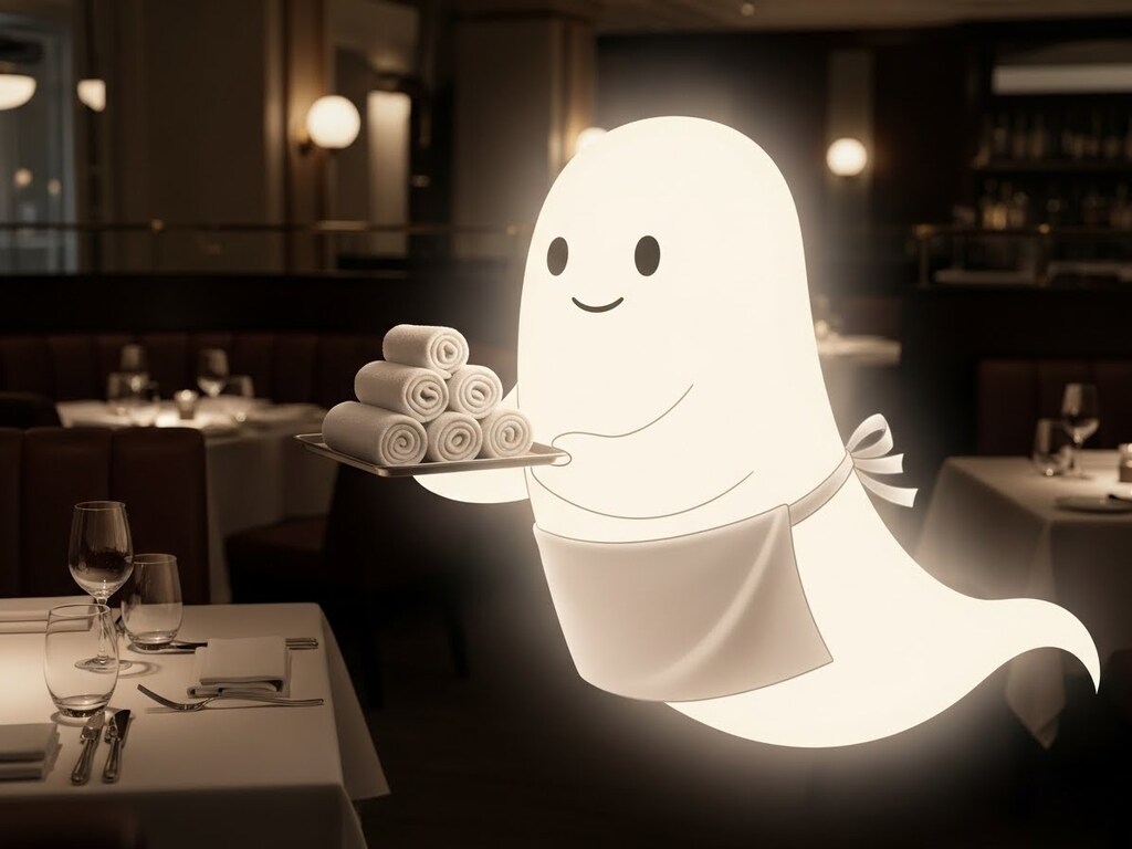 おしぼりを用意するお化けウェイター