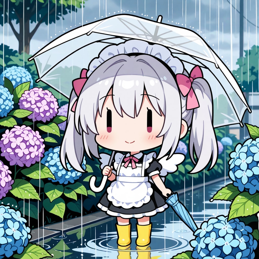 アジサイとチビメイドさん