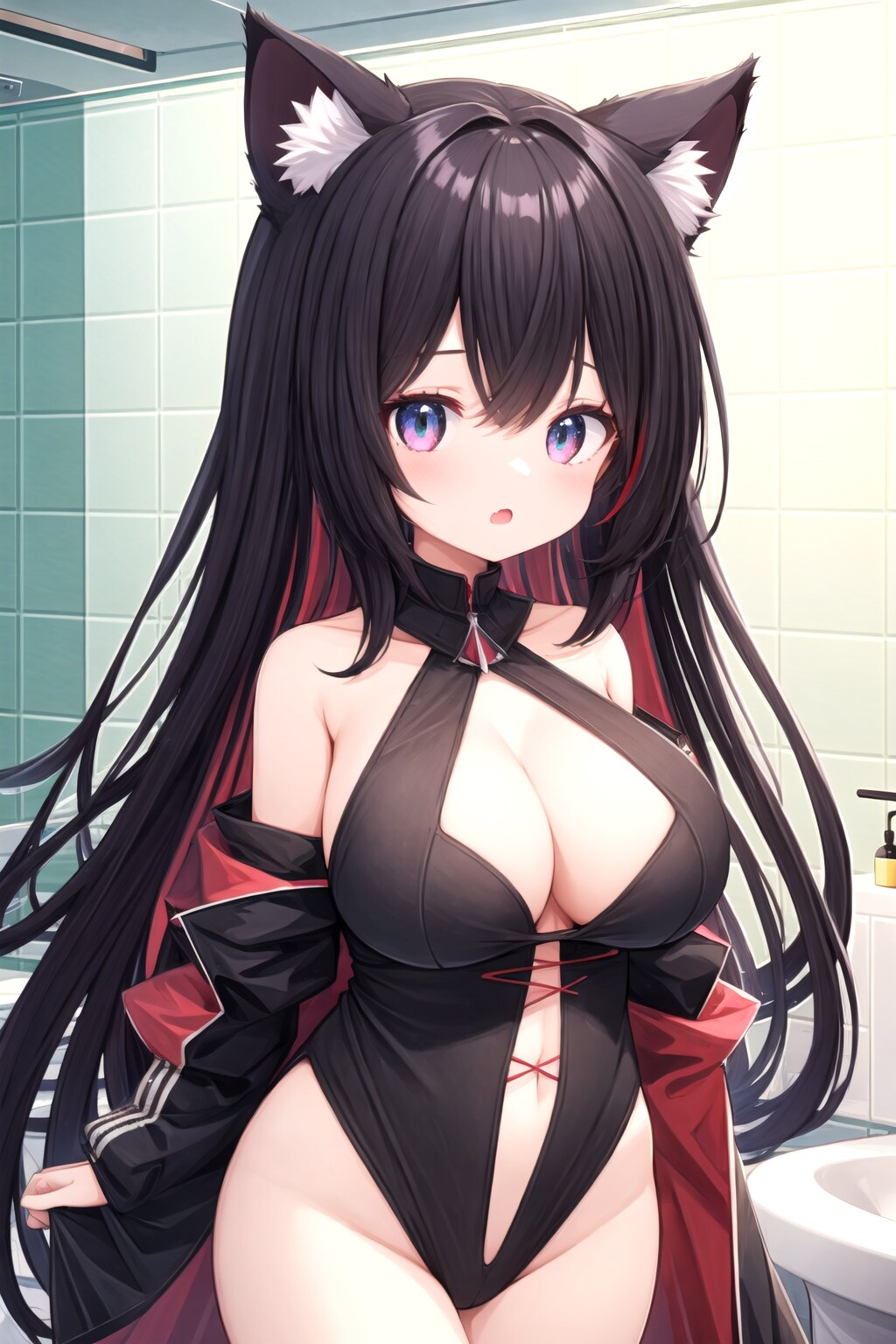 セクシー衣装巨乳小柄黒髪ロング獣耳娘