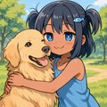 大きな犬にハグするこなつちゃん 2枚目
