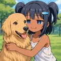 大きな犬にハグするこなつちゃん 4枚目