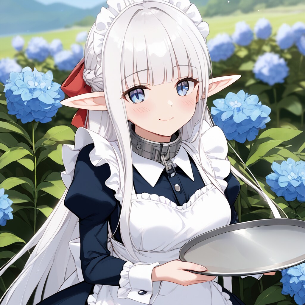 紫陽花とメイドスタイルのネフィーちゃん