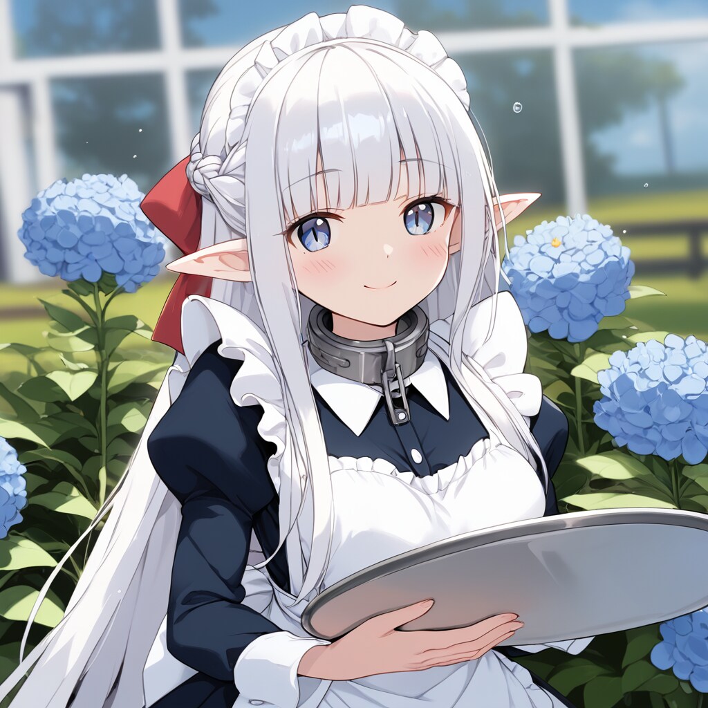 紫陽花とメイドスタイルのネフィーちゃん