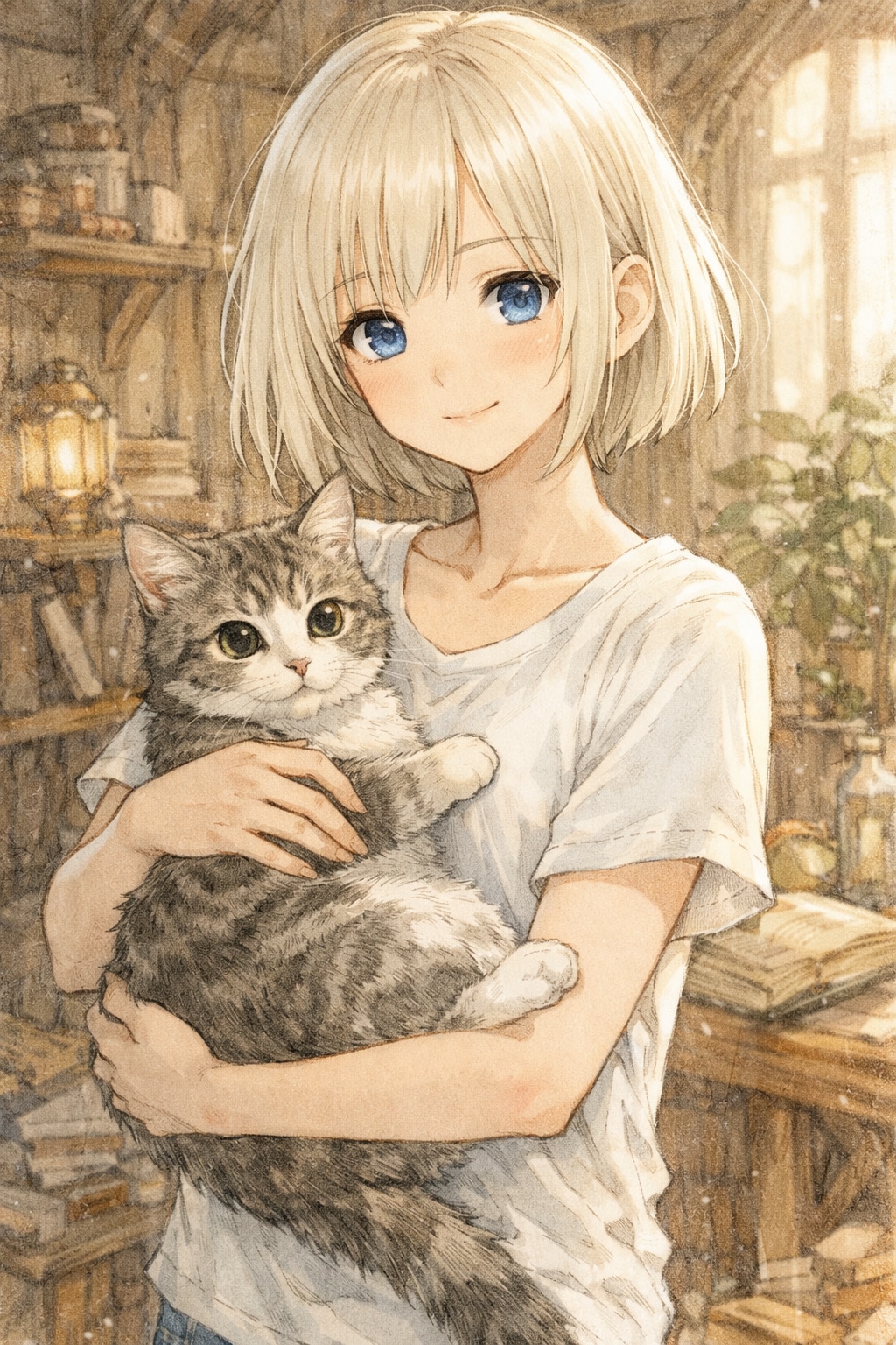 猫を抱っこする女の子