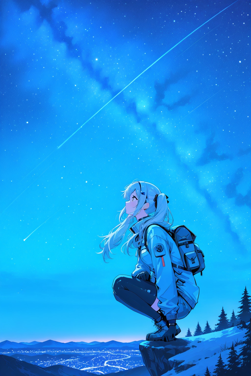 山頂から見る流れ星