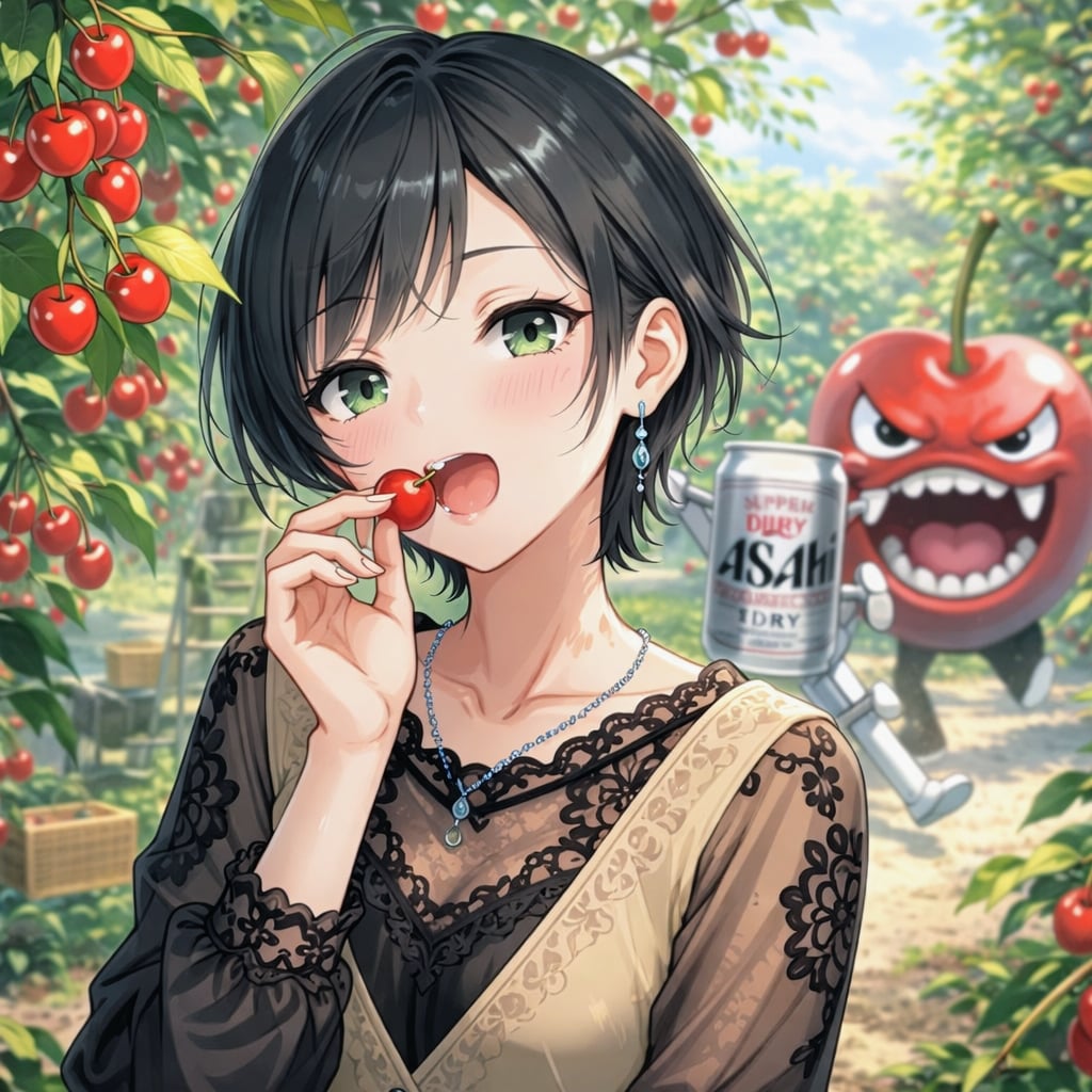 さくらんぼ狩りをする藍音ちゃん