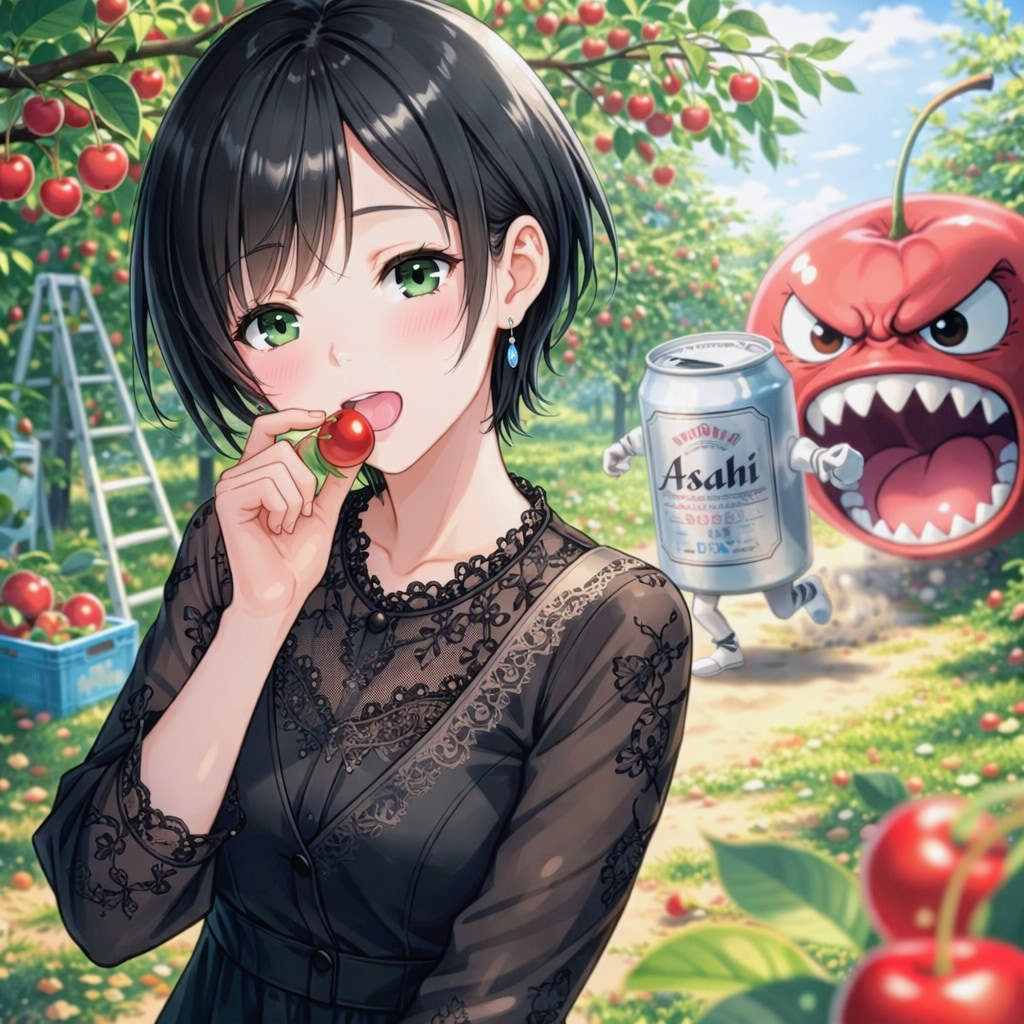 さくらんぼ狩りをする藍音ちゃん