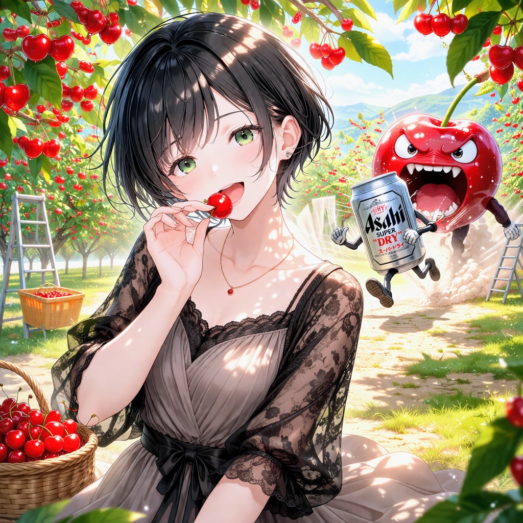 さくらんぼ狩りをする藍音ちゃん