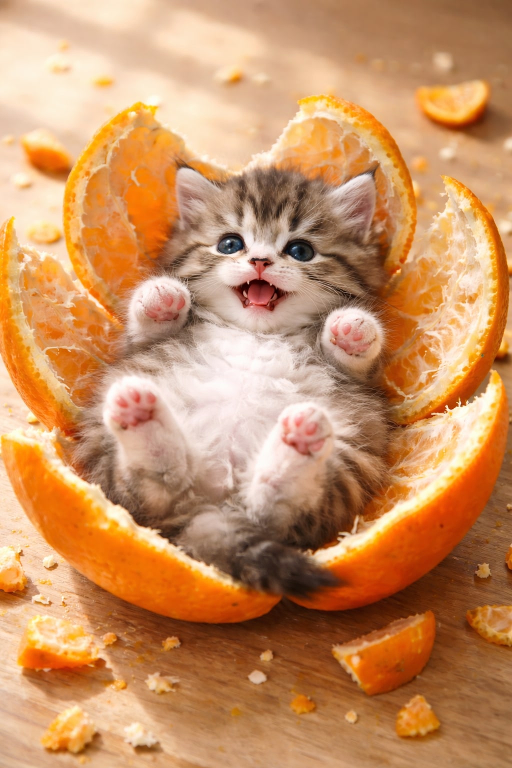 【猫ちゃ】みかん剥いたら猫ちゃ