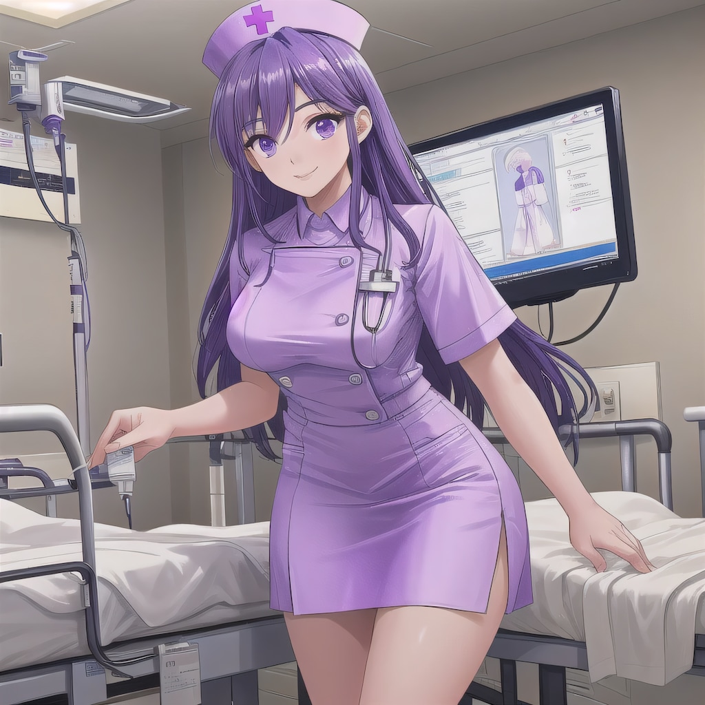 紫髪ロングで看護服の少女５