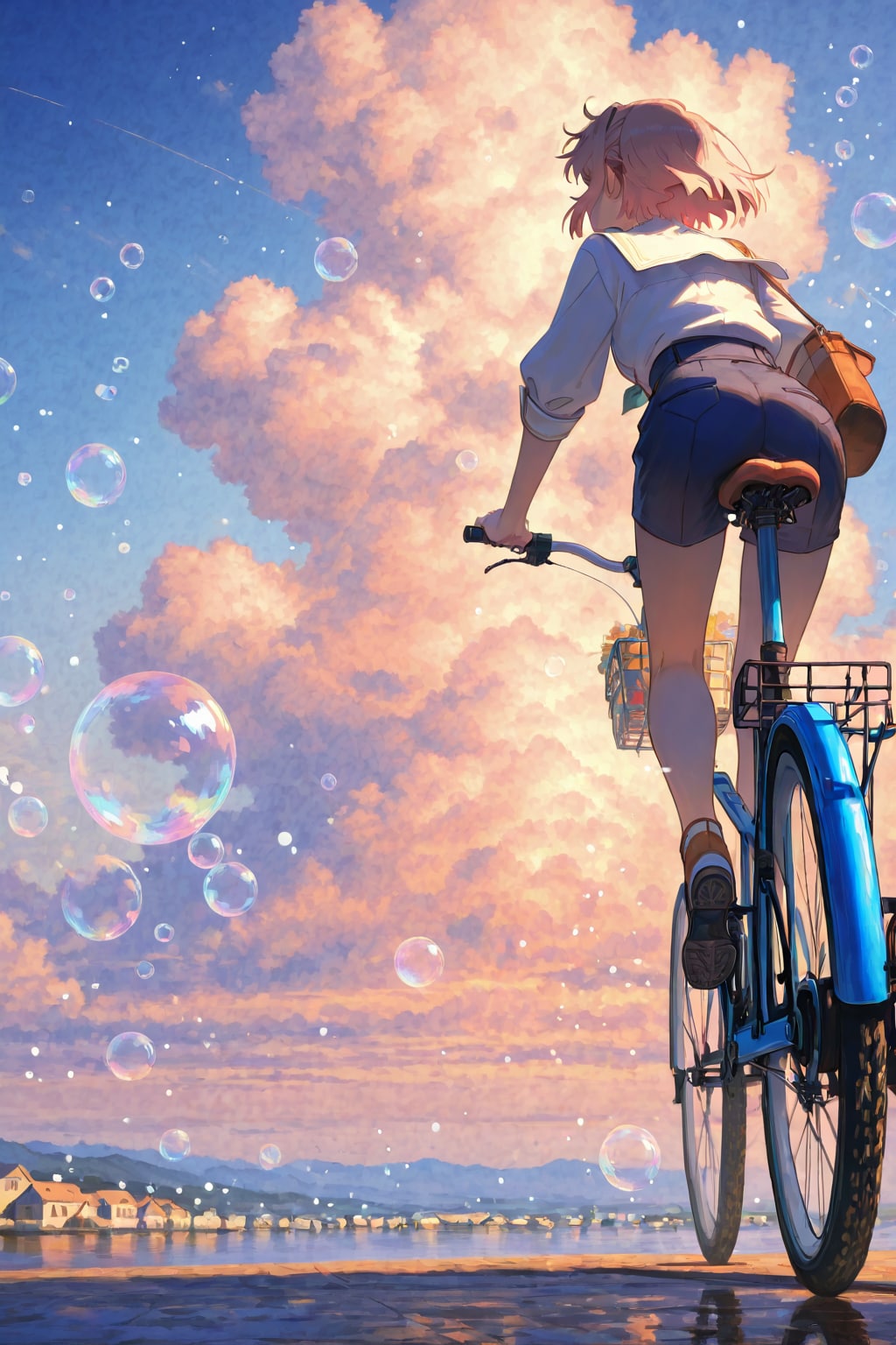 自転車とシャボン玉