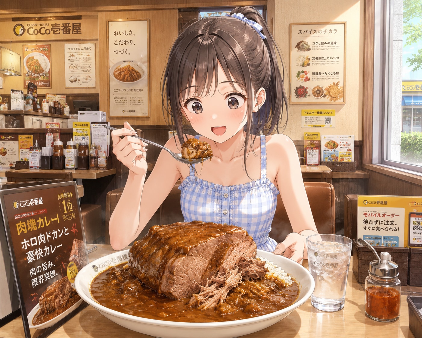 ココイチの肉塊カレーを食べている女の子