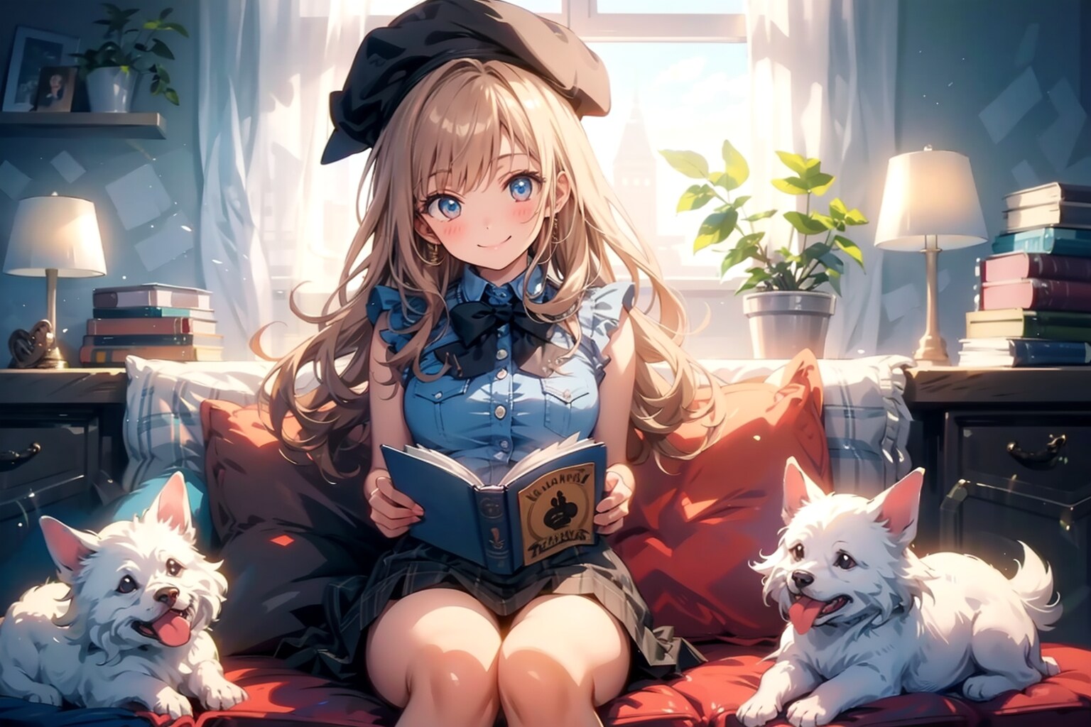 読書する女の子と愛犬 | の人気AIイラスト・グラビア