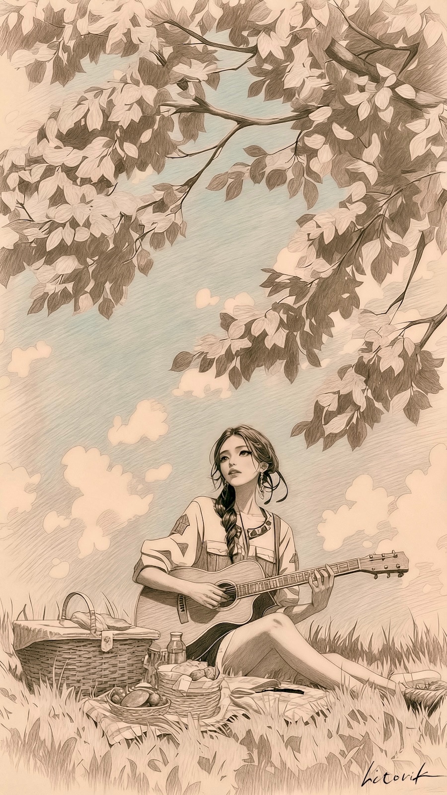 春空とアコースティックギター／スマホ壁紙アーカイブ | の人気AIイラスト・グラビア