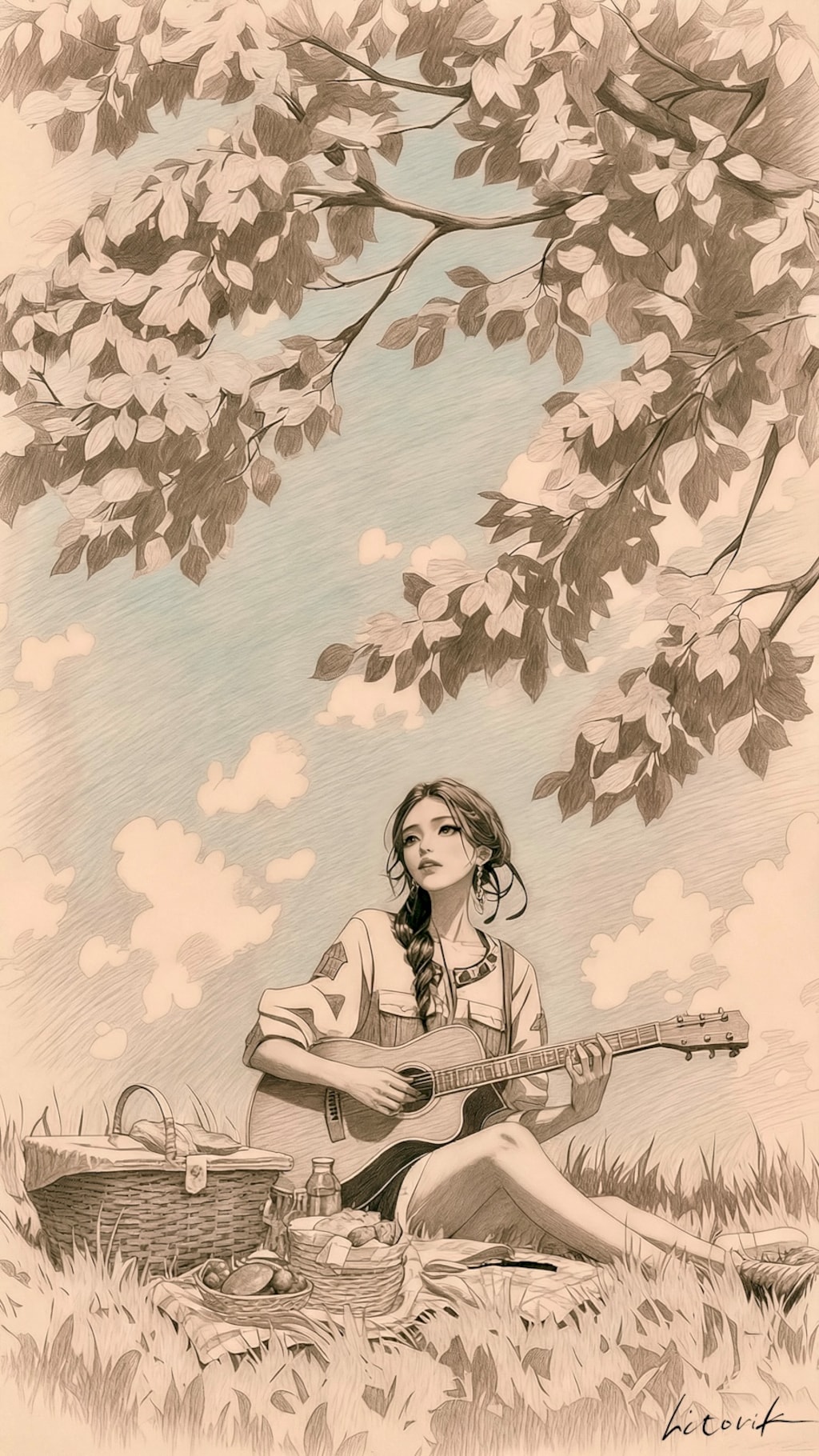 春空とアコースティックギター／スマホ壁紙アーカイブ