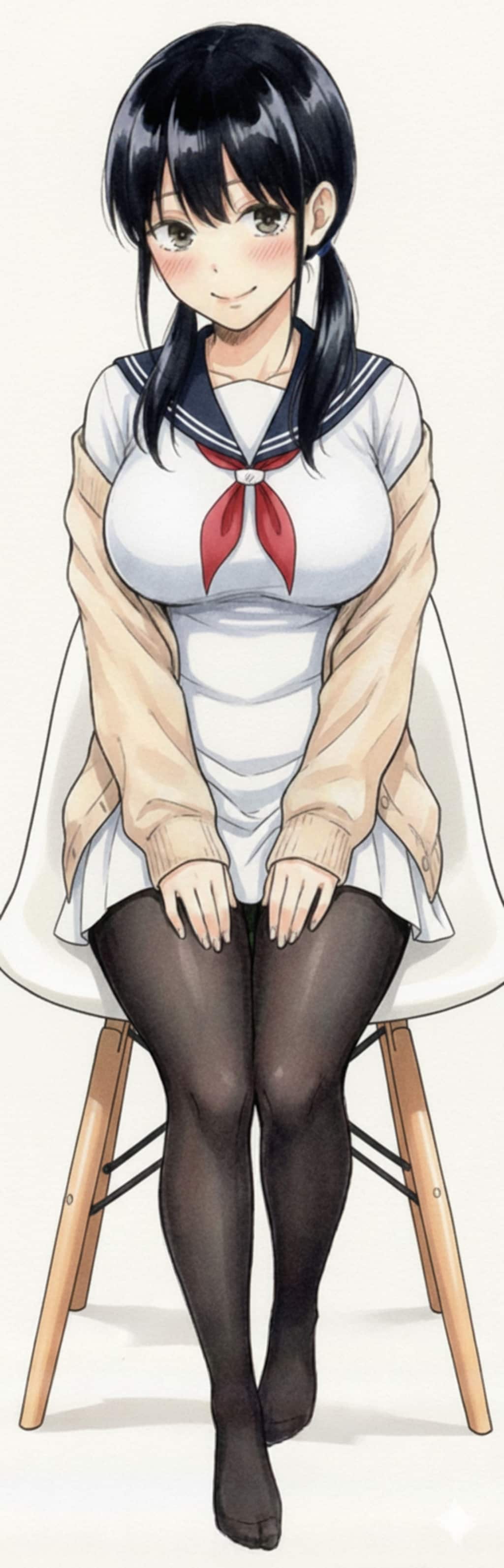 かわいい女の子をイームズチェアに座らせると背景をどうすれば良いのかわからない。