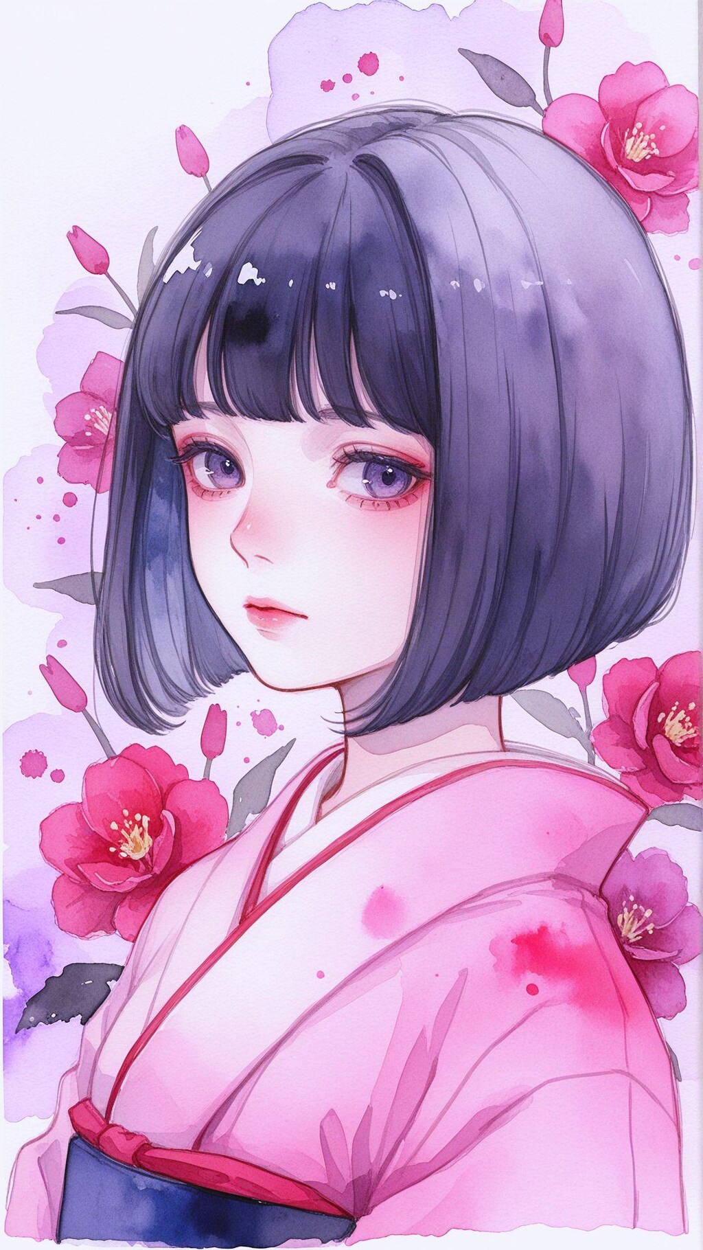 watercolor, girl, flower 8